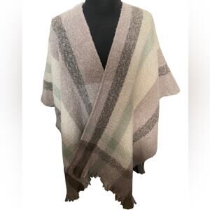 Sonoma Fall Wrap Shaw One Size Sleeved Neutral Plaid Wide Stripe Warm Poncho
